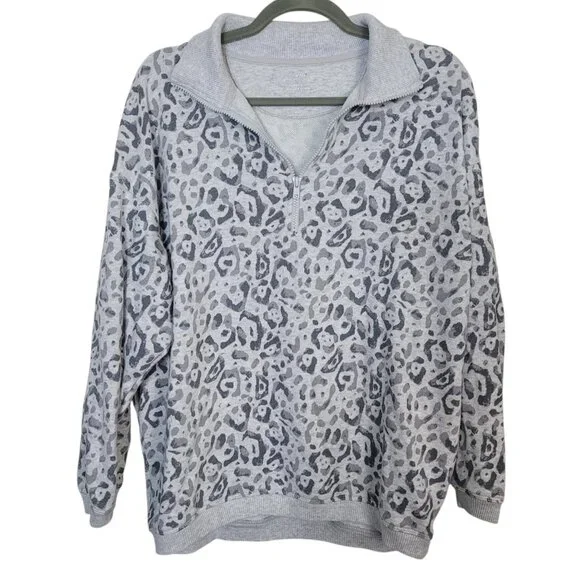 Aerie Cheetah Print 1/4 Zip Oversized Sweatshirt White Gray Women's Size Small - Picture 3 of 10
